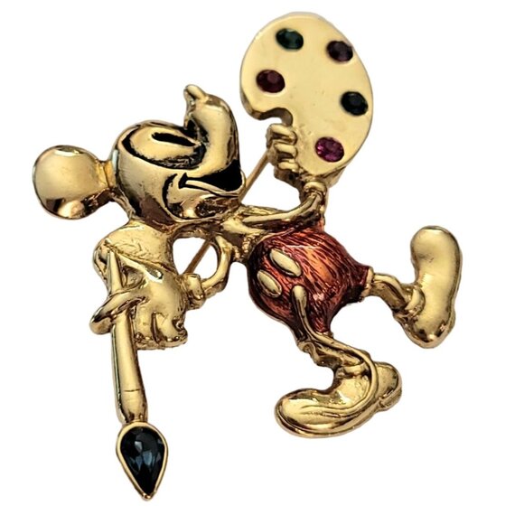 Disney 1928 Brand Mickey With Paint Brush Rhinestone Palette Pin, Signed E881 - Picture 3 of 9